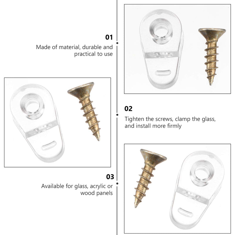 DOITOOL 20Pcs Glass Retainer Clips Kit with Screw, Glass Door Retainer Clips, Glass Clips for Cabinet Doors, Plastic Glass Panel Clips Mirror Clips for Fixing Glass Cabinet Doors Windows (302)