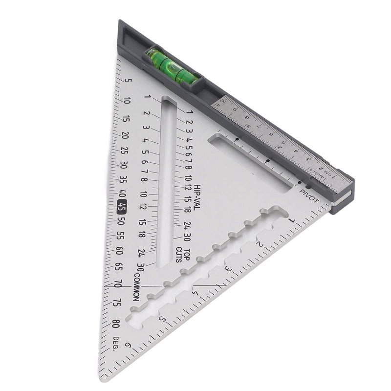 7 Inch Rafter Square with Level Aluminum Alloy Detachable Triangle Square Ruler for Woodworking (Silver) Silver
