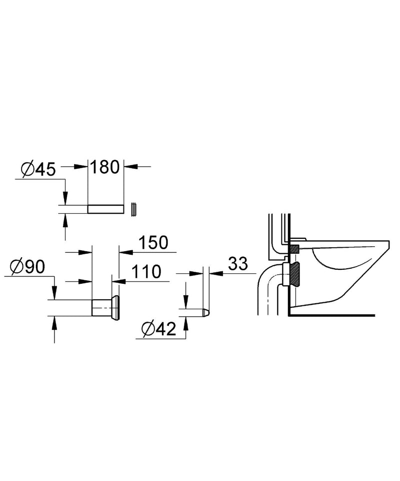 GROHE 37311K00 Wall Carrier Toilet Inlet and Outlet Connecting Set, Black