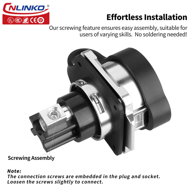CNLINKO LP-28 2-Pin Waterproof Connector Secure Screw-in Design Circular Connector, IP68 Quick Plugging Aviation Connector, M28 Flange Socket with 4-Hole Panel (2-PIN Screwing) 2-Pin Screw-Assembly 4-Hole Socket Set