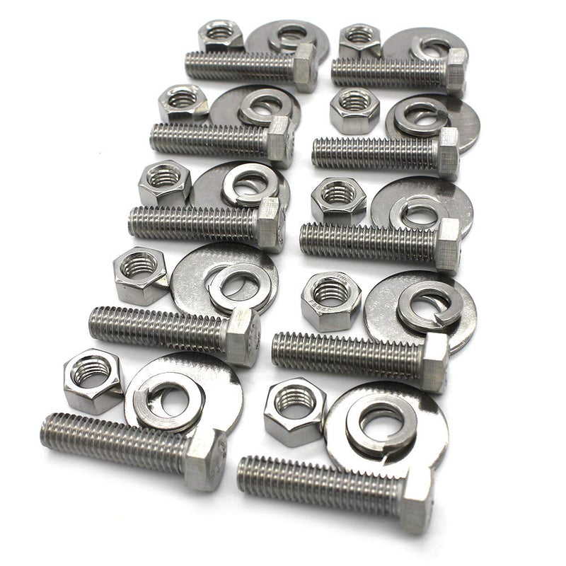 (10 Sets) 5/16-18x1-1/4" Stainless Steel Hex Head Screws bolts and nuts kit, Nuts 5/16, Fender Flat Washer 5/16& Spring Lock Washers 5/16, 18-8 (304) S/S, Fully Threaded by Bolt Fullerkreg (10 Sets) 5/16x1-1/4"
