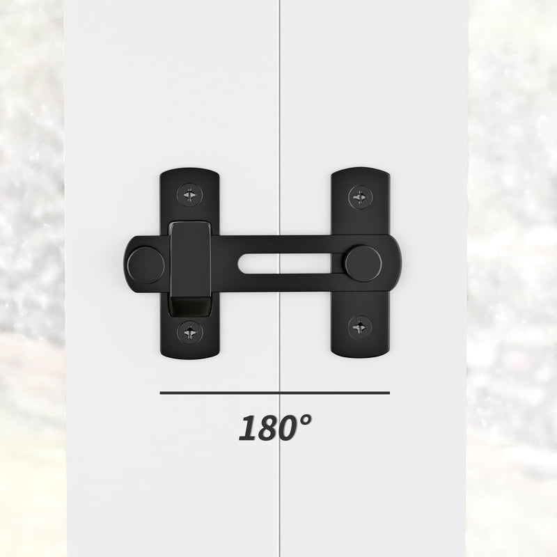 180 Degree Matte Black Bifold Latch Flip Sliding Barn Door Latches, Gate Latch for Barn Door, Sliding Door, Pet Door, Garage, Bathroom, Window, Outdoor 1 Pack