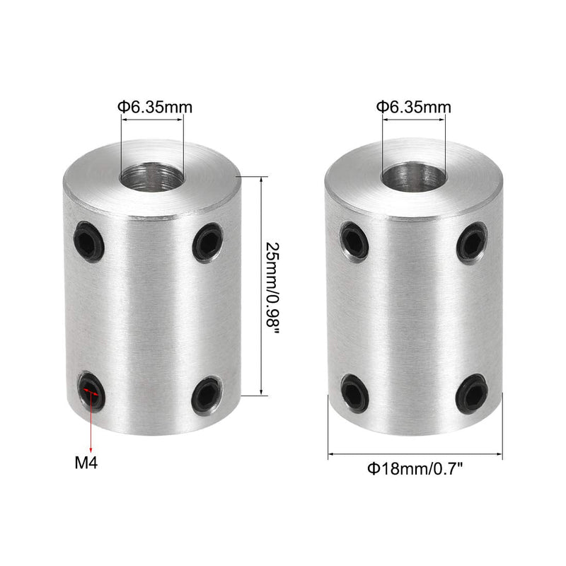 uxcell 1/4 Inch to 1/4 Inch Bore Rigid Coupling Set Screw L25XD18 Aluminum Alloy,Shaft Coupler Connector,Motor Accessories,2pcs 6.35mm to 6.35mm - NewNest Australia