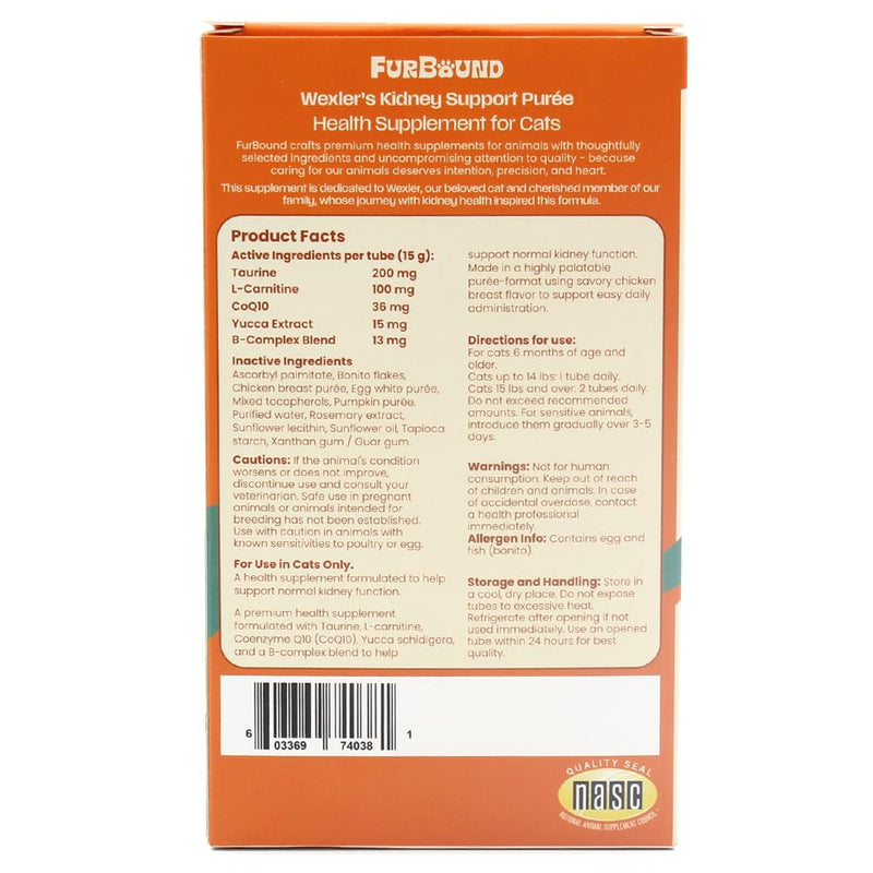 Wellness Kidney Support Purée for Cats - Renal Cat Health Supplement with Taurine, L-Carnitine, CoQ10, B-Complex, Yucca - Phosphorus-Conscious with Savory Chicken Breast Flavor - 10 Tubes 10 Pack