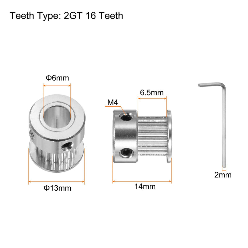 HARFINGTON 10pcs 2GT Timing Pulley 16 Teeth 6mm Bore 13mm Dia. Aluminum Timing Belt Pulley with Hex Wrench for 6mm Width Belt 3D Printer CNC Machine Accessories, Silver Tone 16Teeth 6mm Bore 13mm OD 6.5mm Width