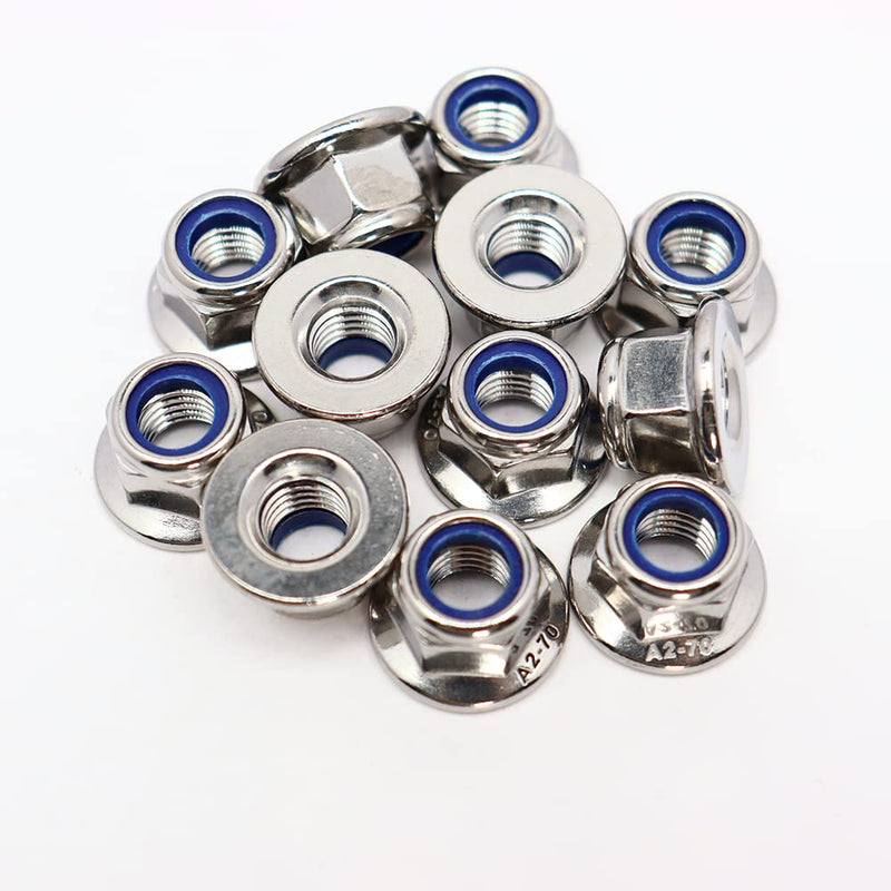 M10x1.5mm DIN6926 Flange Nylon Lock Nuts 12 Pack 304 Stainless Steel Hex Locknuts Full Thread for Industrial Construction Fasteners M10x1.5mm, 12 pcs