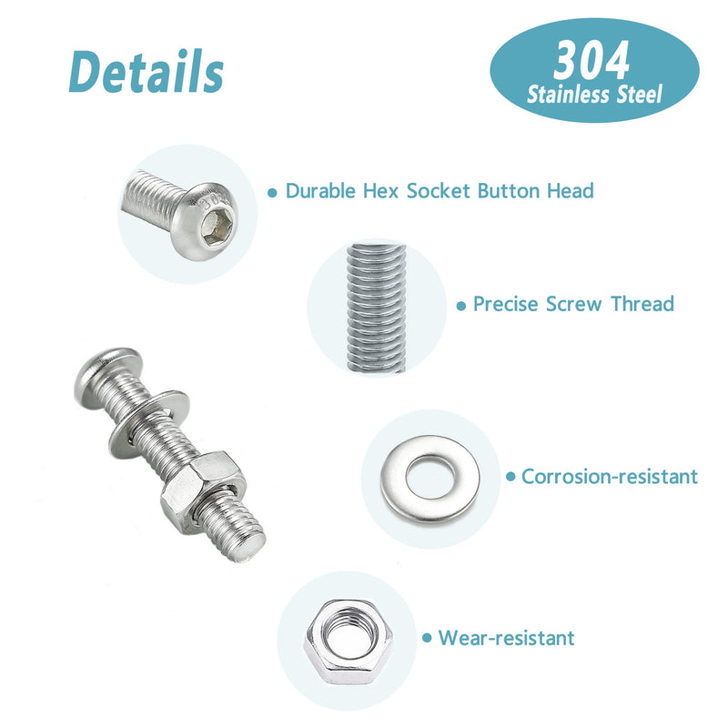 Kadrick 300 Pcs M4 Screw Assortment Button Head Socket Cap,M4x6mm,8mm,10mm,12mm,16mm,20mm Stainless Metric Bolts Nuts Washers Kit with 1 Hex Allen Wrenche 300Pcs M4 6mm-20mm