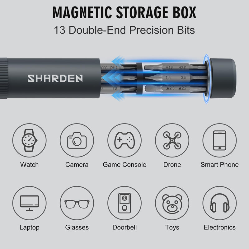 Sharden 27-in-1 Precision Screwdriver Set Multi Bit Small Screwdriver Magnetic Mini Screwdriver Set Pen Style Manual Repair Tool Kit for Eyeglass, Watch, Computer, Jewelers, Laptop, Electronics, Phone Grey