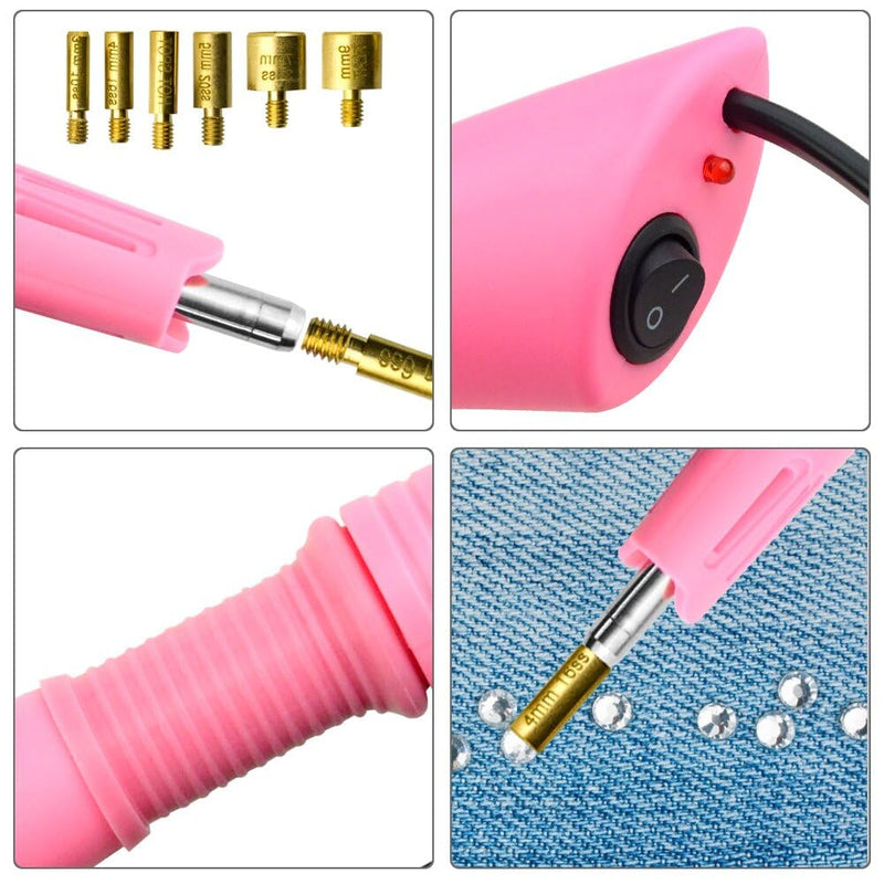 XINMEIWEN Bedazzler Kit with Rhinestones,Hot Fix Applicator Tool, Diamond Painting Pen, 7 Different Sizes Tips,Tweezers and Brush Cleaning Kit for DIY Clothes Shoes (Pink) 3Pack PINK