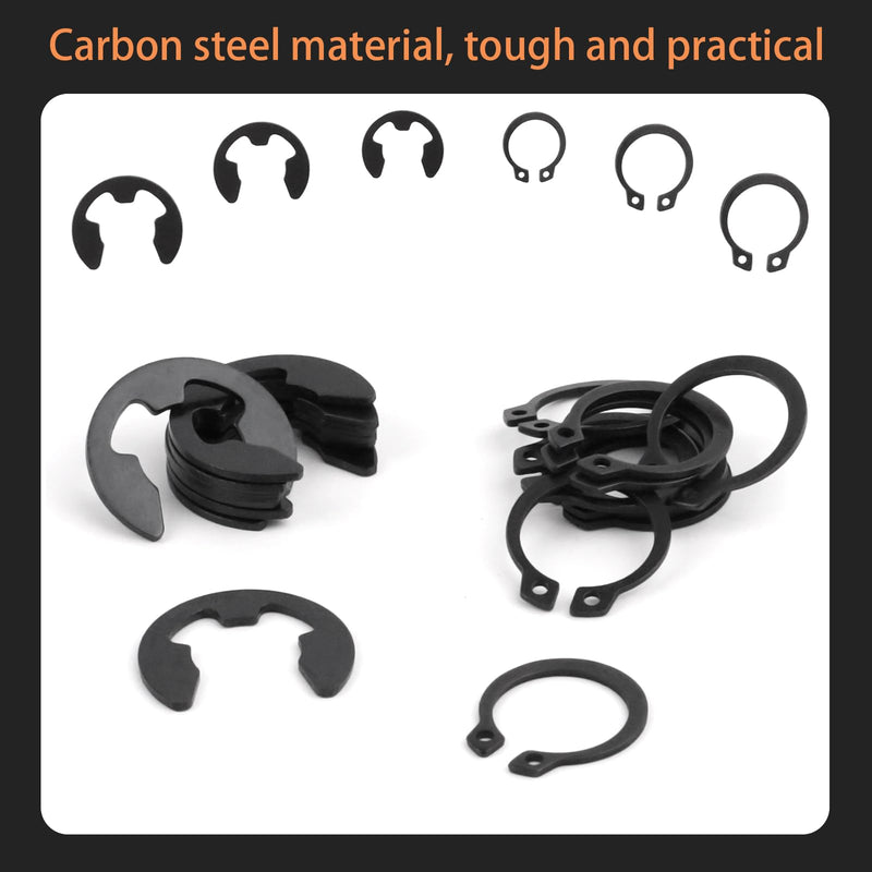324pcs Carbon Steel Assortment Kit for Retaining Rings, 12 Sizes E-Clips and 12 Sizes C-Clips, Suitable for Fastening Jobs, High Compatibility and Wear Resistance