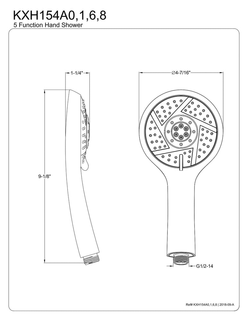 Kingston Brass KXH154A6 Vilbosch 5-Function Round Hand Shower in Naples Bronze 9 x 1.25 x 9.12