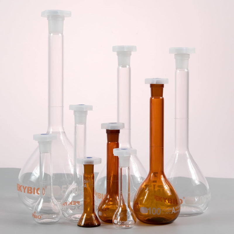 PEKYBIO 200ML Volumetric Flask Set|ASTM Class A 3.3 Borosilicate Glass|Polypropylene Stopper|White Graduation|for Analytical Chemistry Work|2PCS