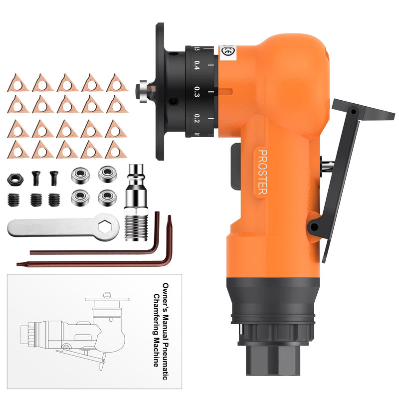 Proster Pneumatic Chamfer Tool Kit Professional Air Deburring Machine, 30000 RPM with Dual-Blade System (R & C Blades), 22-Piece Tungsten Carbide Set for Metal, Wood, PVC, Pipes (Orange) Orange