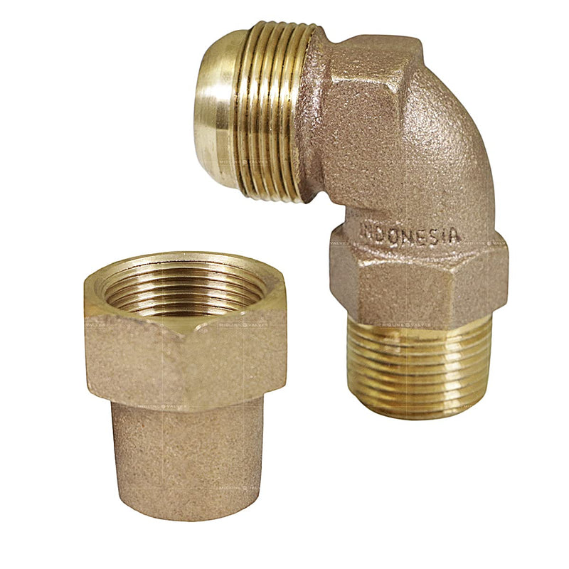 Midline Valve XT-FGN0100 Water Service Elbow; 1 in. Flare x MIP Pipe Fitting; Bronze 1 Inch