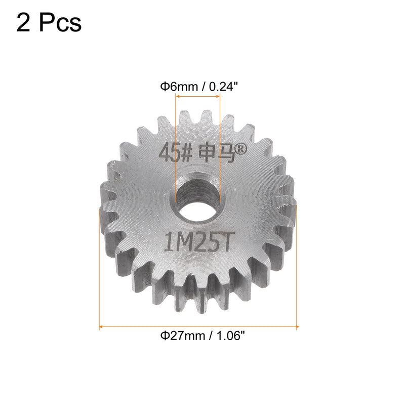 HARFINGTON 2pcs Straight Spur Gear 6mm Bore 25T Mod-1 Hardened 45# Steel Spur Diff Differential Motor Gear RC Car Replacement Parts