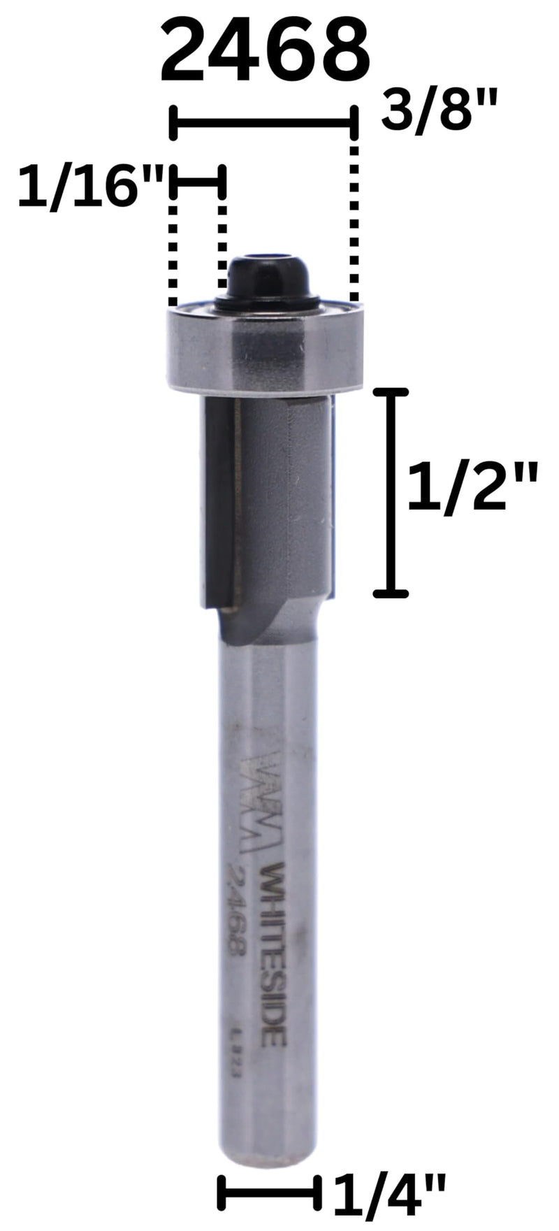 Whiteside Router Bits 2468 Overhang Trim Bit with 1/16-Inch Overhang 3/8-Inch Cutting Diameter and B3 Bearing