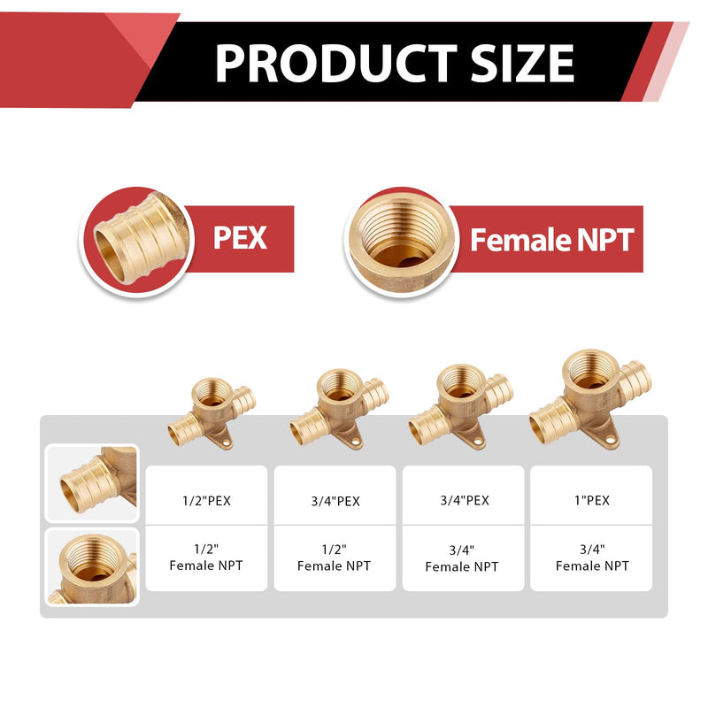 10-PACK EFIELD 1/2"Pex Female Drop-ear Tee Crimp Fitting (PEX1807170-10) 1/2 Inch 10