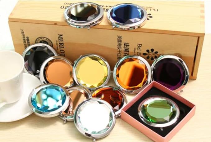 HJ Double Sided Compact Mirror Folding Hand Mirror Magnifying Metal Decorative Handheld Mirror Hand Mirror (Yellow) - NewNest Australia