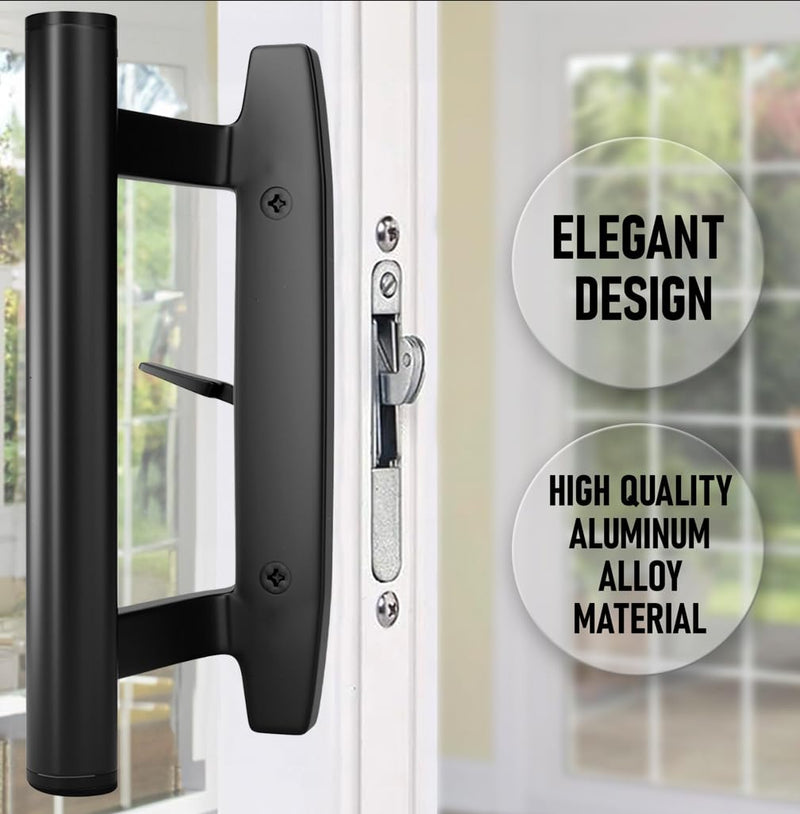 Sliding Glass Door Handle Replacement Kit, 3‑15/16" Screw Spacing, All- Aluminum, Mortise Style, Reversible, Non-Keyed, Fits 1‑3/8"–1‑3/4" Doors. (Non Keyed, Black)