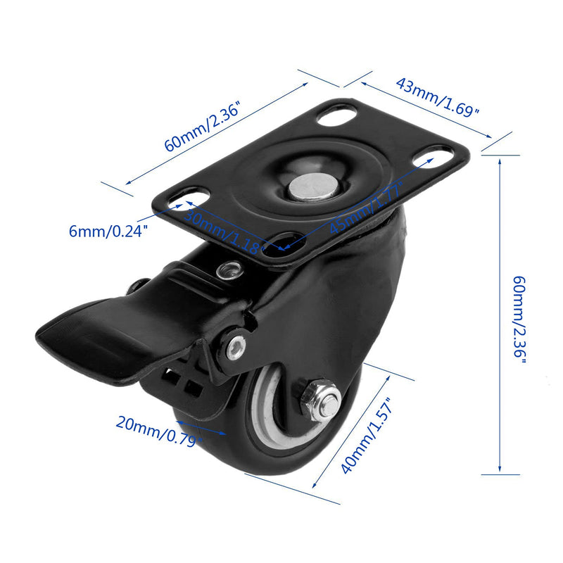 4 PCS 1.5 inch Heavy Duty Caster Wheels Polyurethane PU Rubber Swivel Casters with Top Plate & Strong Bearing Total 400lb Quite Mute Non-Marking Locking Stem Casters Black (1.5'') 1.5''