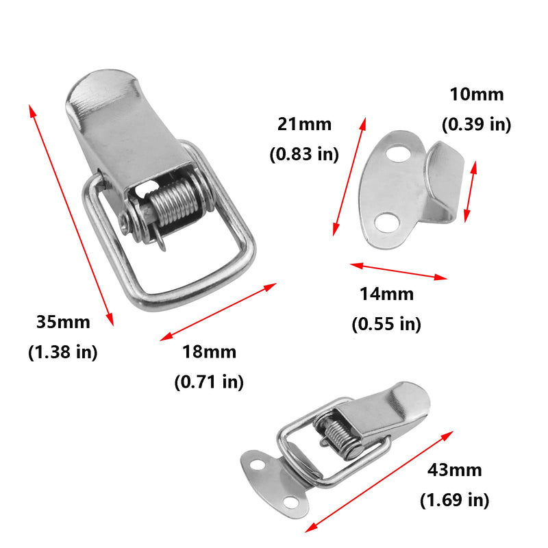 Antrader Spring Loaded Buckle Latch Stainless Steel Toggle Hasp Lock for Wooden Case Toolboxes with Screws Pack of 6 35mm Length, 6pcs No Lock Hole, Silver
