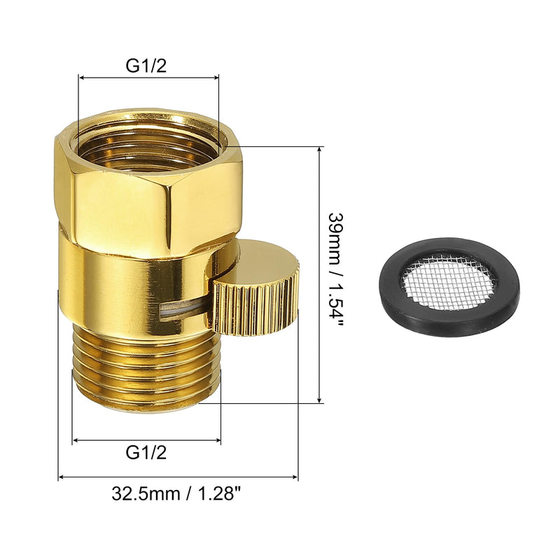 uxcell Water Flow Control Valve, 1 PCS G1/2" Shower Head Shut Off Valve, Brass Water Pressure Regulator for Shower Head or Bidet Spray (Gold) Gold