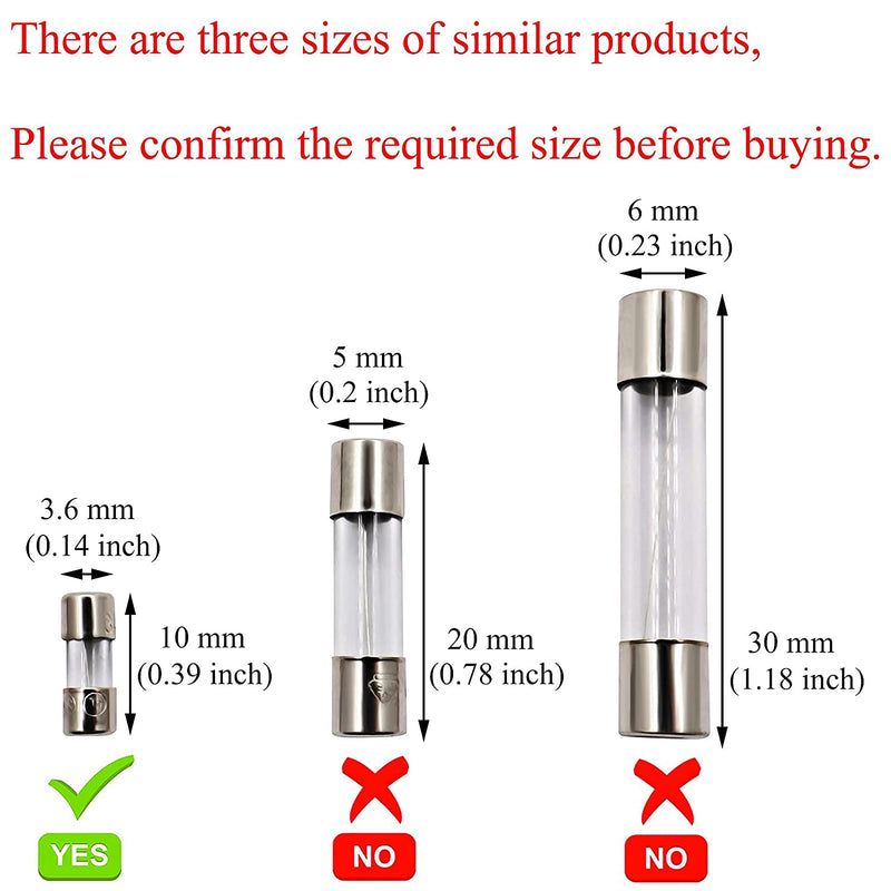 SIXQJZML 10 Pack F3AL Fast-Blow Mini Fuse 3A Max 3 amp 125V Glass Fuses 0.14 x 0.39 inch / 3.6 x 10 mm (125Volt) (F3A)