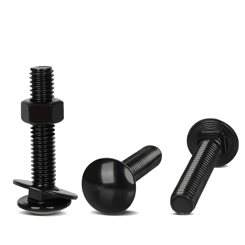 1/4-20 x 1-1/2" Carriage Bolt Kit, Stainless Steel 304 Carriage Bolts Screws with Hex Nuts & Flat Washers, Round Head Square Neck, Full Thread, Black Finish, 12 Sets 1/4-20 x 1-1/2"