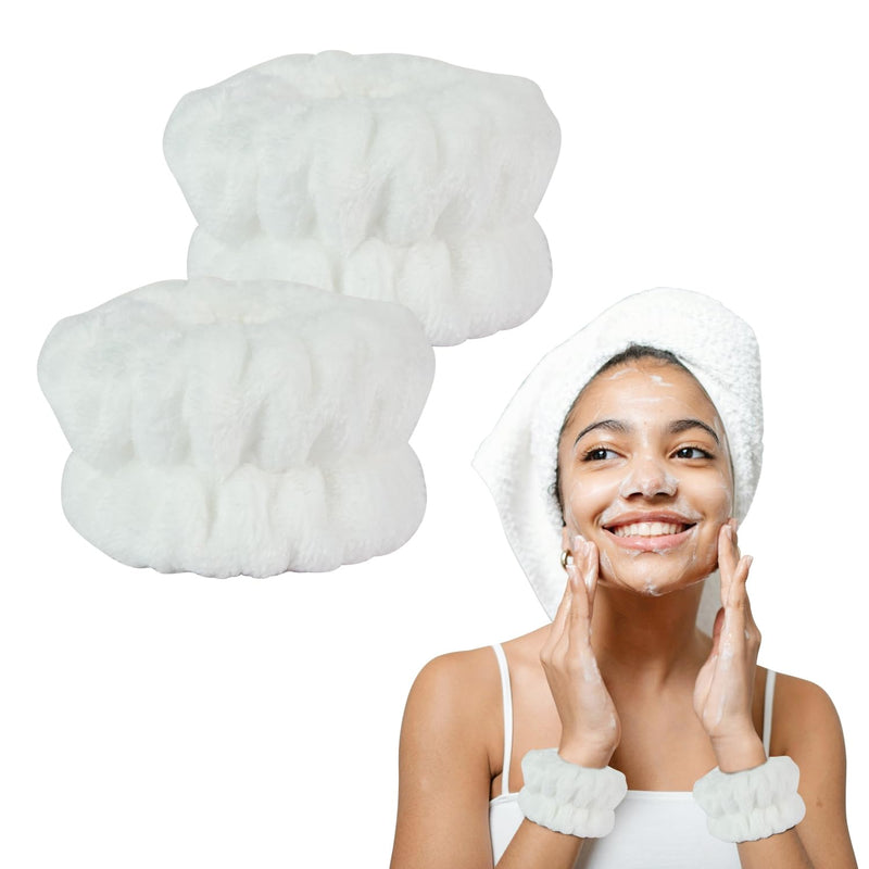 2pcs White Wrist Bands for Washing Face, Spa Face Wash Wristbands, Absorbent Microfiber Wristbands for Bathing, Yoga Practitioners, Fast Drying, Prevent Water Spilling Down Your Arms