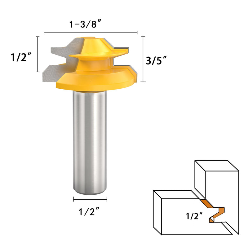 45 Degree Lock Miter Router Bits 1/2 Inch Shank Lock Miter Woodworking Tools Set Miter Router Bit Set, 3pcs Woodworking Tools Joint Router Bit Set-1/2”, 3/4”, 1" Cutting Height