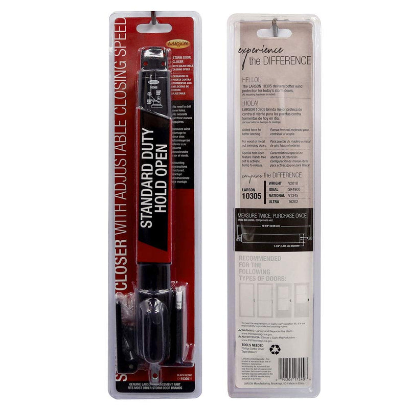 LARSON Certified Black Storm Door Piston Hold-Open Kit, Storm Door Closer can Hold Door Open for Hands Free Access