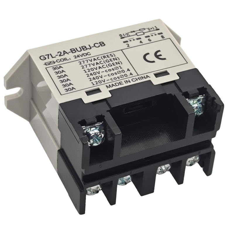 G7L-2A-BUBJ-CB DC24 General Purpose Relay with Test Button - 24 VDC Class B Insulation, Screw Terminal, Upper Bracket Mounting, DPST-NO Contacts