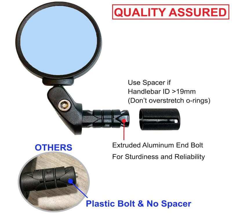 Hafny Bar End Bike Mirror, HD, Blast-Resistant, Glass Mirror, HF-MR090, HF-M951B-FR03, 2PCS (Anti-glare Blue Glass, 62mm * 2PCS) Anti-glare Blue Glass
