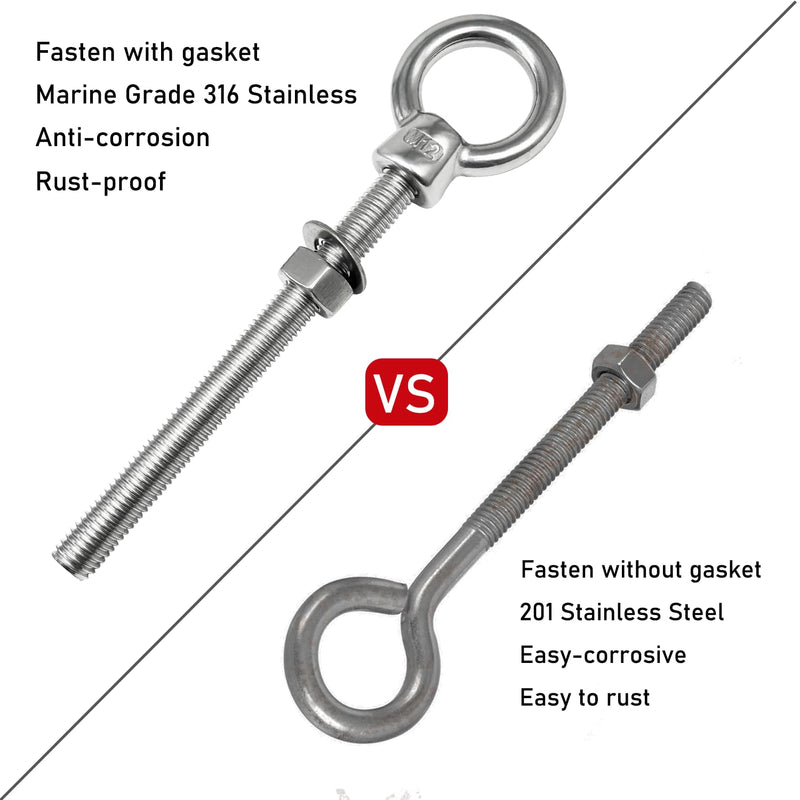 Eye Bolts, 5pack 1/4" x 2-3/8" Heavy Duty Shoulder Lifting Ring Threaded Eyebolts with Nuts Washers 316 Stainless Steel Marine Grade Eyebolt M6*60-5pack - NewNest Australia
