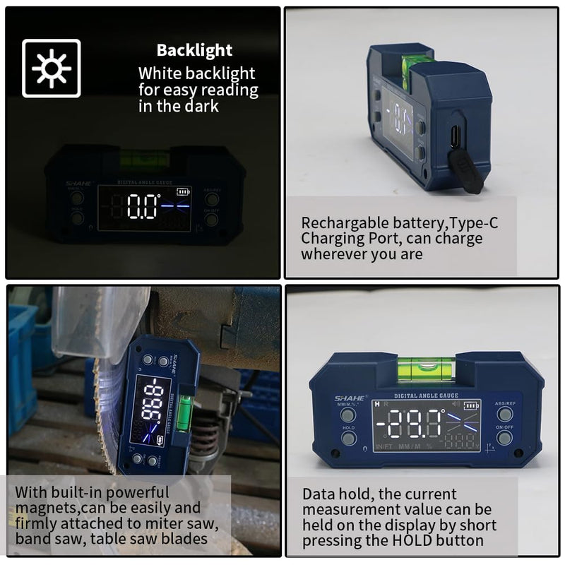 SHAHE Dual Axis Digital Protractor Inclinometer Rechargeable Digital Angle Gauge Mini Magnetic Electronic Level Box