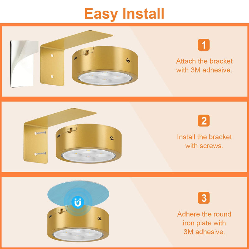 3Pcs Rechargeable Picture Lights,Battery Operated Wall Lights for Pictures with Remote Dimmable and Timer, 3 Lighting Modes Wireless Art Display Light for Picture Frame Paintings-Gold Gold 3Pcs