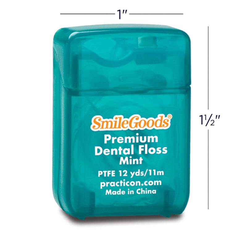 SmileGoods Premium PTFE Dental Floss, 12 yds, Mint, Bulk Pack of 72 Mint Flavored