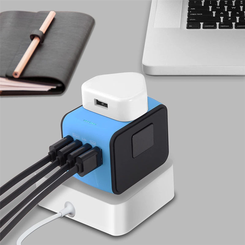 International Travel Adapter Universal Power Adapter Worldwide All in One 4 USB Perfect for European US, EU, UK, AU 160 Countries (Blue) Blue-N - NewNest Australia