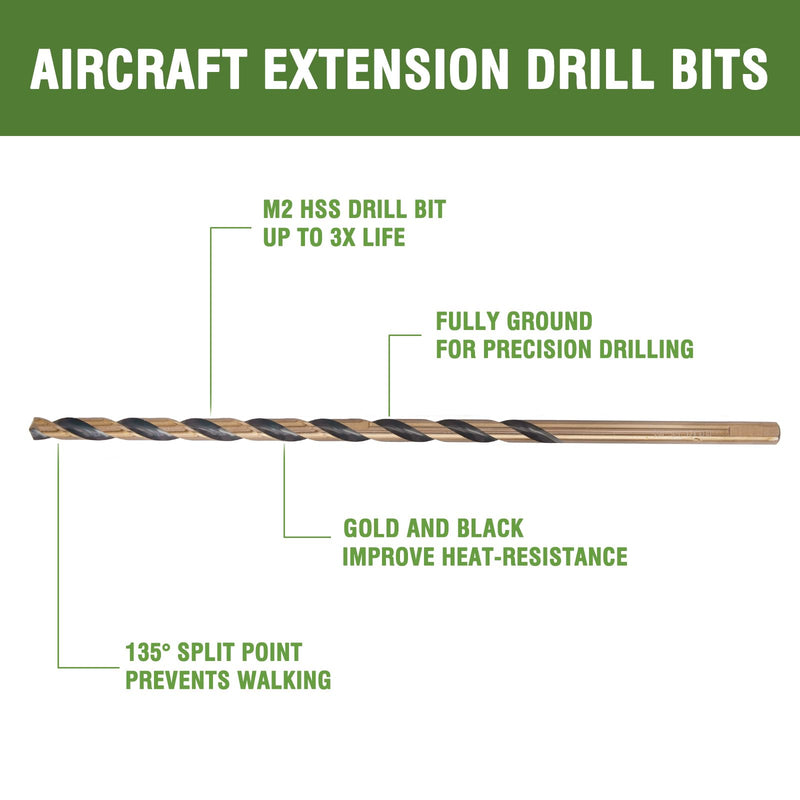 1/2 x 12 Inch Long Drill Bit (2 Pack) M2 High Speed Steel Drilling for Wood and Metal, with 8-1/2 Inch Flute 1/2 in