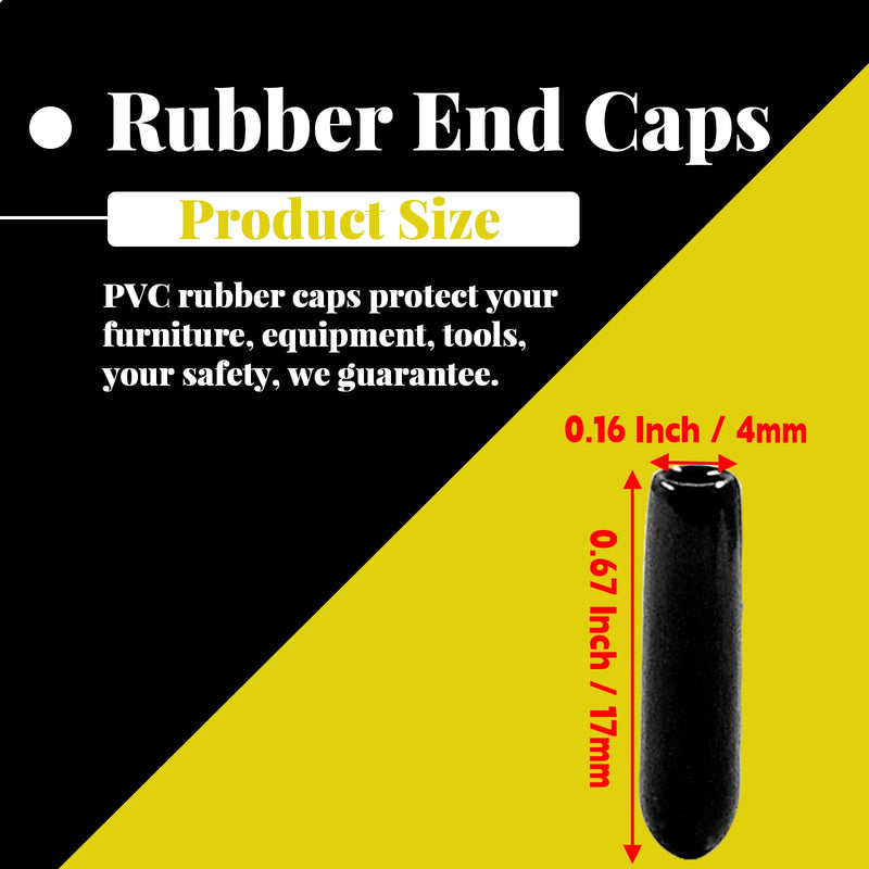 Hordion 100Pcs 5/32 Inch Rubber End Caps, 4mm Rubber Caps Screw Thread Protectors, Black Bolt Screw Vinyl Caps, Round Tube Bolt Cap Cover Thread Protectors Safety Cover