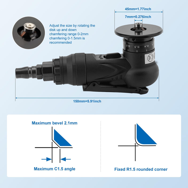 Mini Pneumatic Chamfering Tool Handheld,45°Arc Corner(C&R Angle Blades) | 1/4 Inch Air Inlet Tile Chamfering Machine Trimming Air Tool Kit for Metal Wood Beveling Deburring