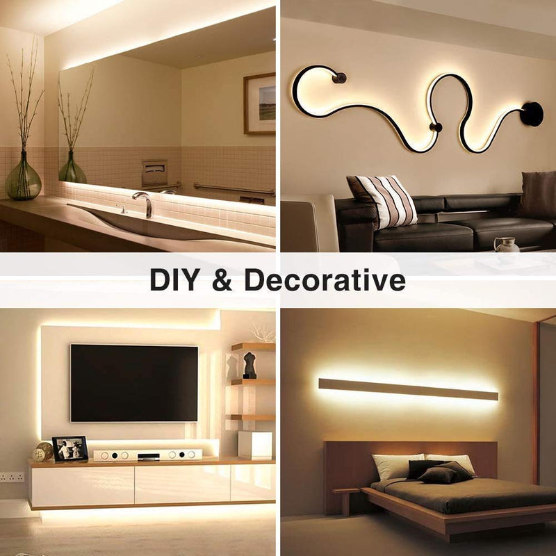 Lamomo LED Neon Rope Lights, 16.4ft/5m Warm White Neon Light Strip,12V Flexible Waterproof LED Strip, Silicone Neon Lights for Kitchen Bedroom Indoor Outdoor Decoration（Power Adapter not Included） 6mmx12mm