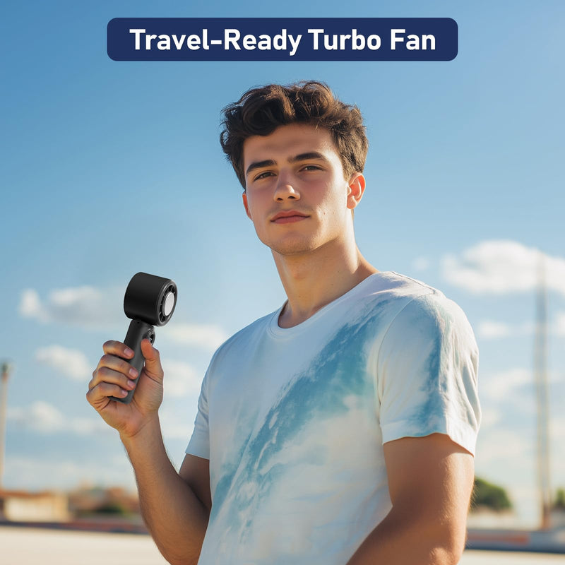 CIVPOWER Handheld Fan: Portable Small Ice Cooling Plate- 4000mAh Rechargeable 100 Gear High-Speed Turbo 10500 RPM - Personal Foldable Battery Operated for Travel Indoor Outdoor Women Men (Black) Black