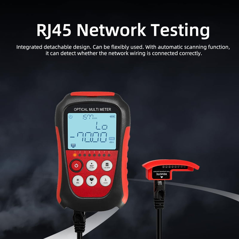 4-in-1 Optical Power Meter & Visual Fault Locator with RJ45 Tester, 10 Wavelengths 850-1650nm, Range -70~+6dBm, FC/SC/ST Compatible for Fiber Optic Network Maintenance with FC to LC Adapter lt-01