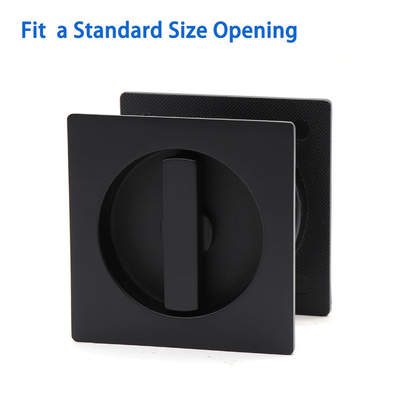 Dontay Pocket Door Passage Lock, Double Sided Rotation,No Key, Privacy (Bed/Bath) Latch, Flush, Large Locking Lever, Hardware for 1 3/8” to 2 3/16” Thickness Door (Matte Black, 1 Pack(Square)) 1 Pack(Square) Matte Black