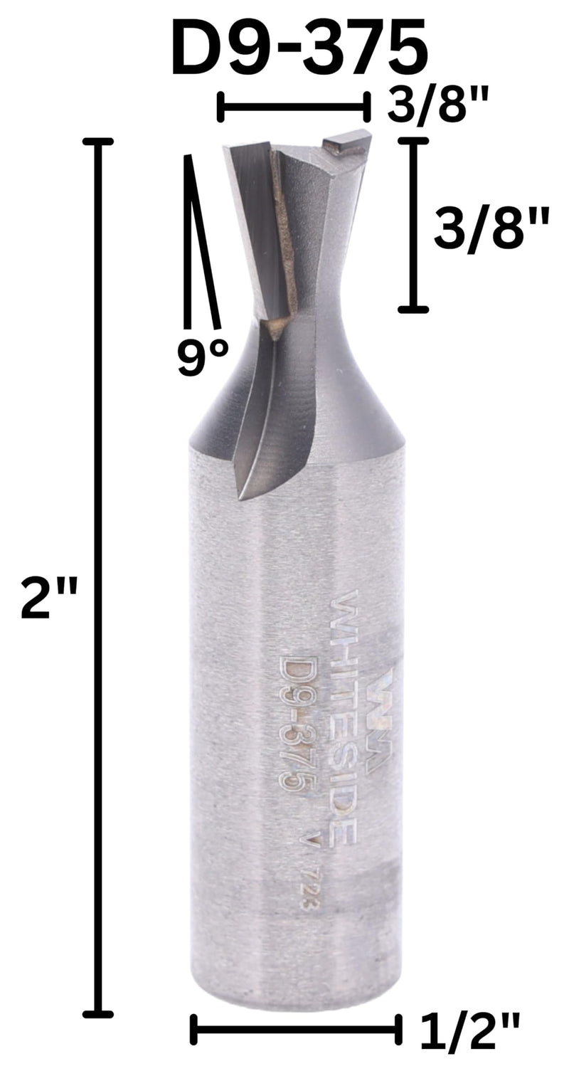 Whiteside Router Bits D9-375 Dovetail Bit with 3/8-Inch Large Diameter 3/8-Inch Cutting Diameter and 1/2-Inch Shank