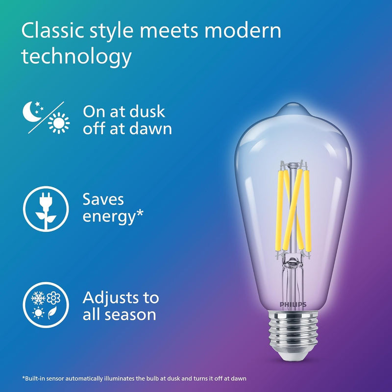 PHILIPS LED 60W ST19 3-Pack Dusk to Dawn Soft White (2700K) 500 Lumen (5W = 60W) Clear Flicker-Free Light Bulbs Soft White (2700k) 3 Pack