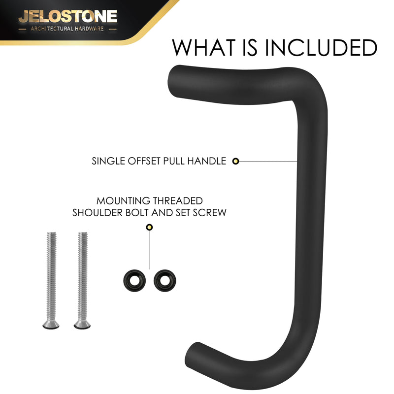 Aluminum 90-Degree Offset Solid Door Pull (Black Anodized), 1" Diameter x 10" Center-to-Center, Through Bolt Mounting for 1-3/4" Door, JS-8190HD Black Anodized