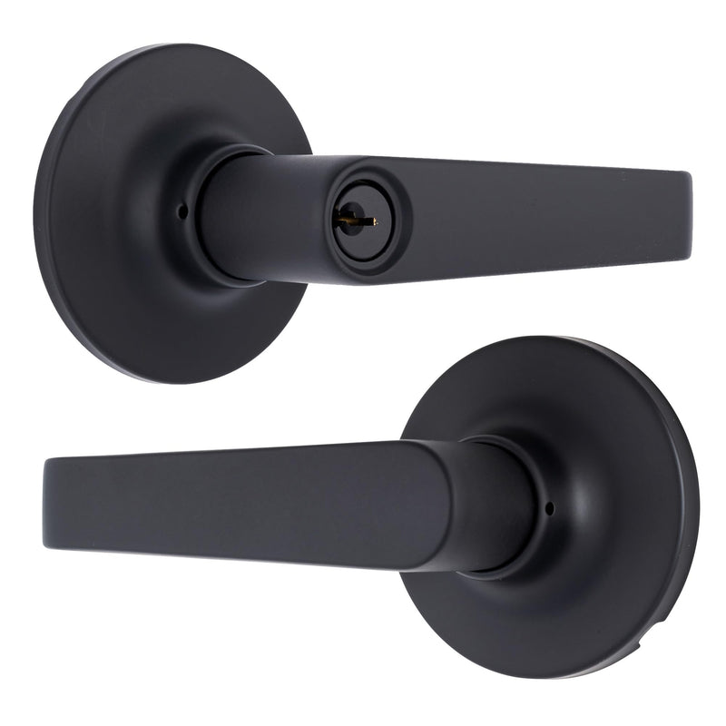 BRINKS Commercial - Light Duty Keyed Door Entry Storeroom Lever, Matte Black Finish - Meets ANSI Grade 2 Standards and is ADA Compliant 1 Pack Keyed Entry Storeroom Lever