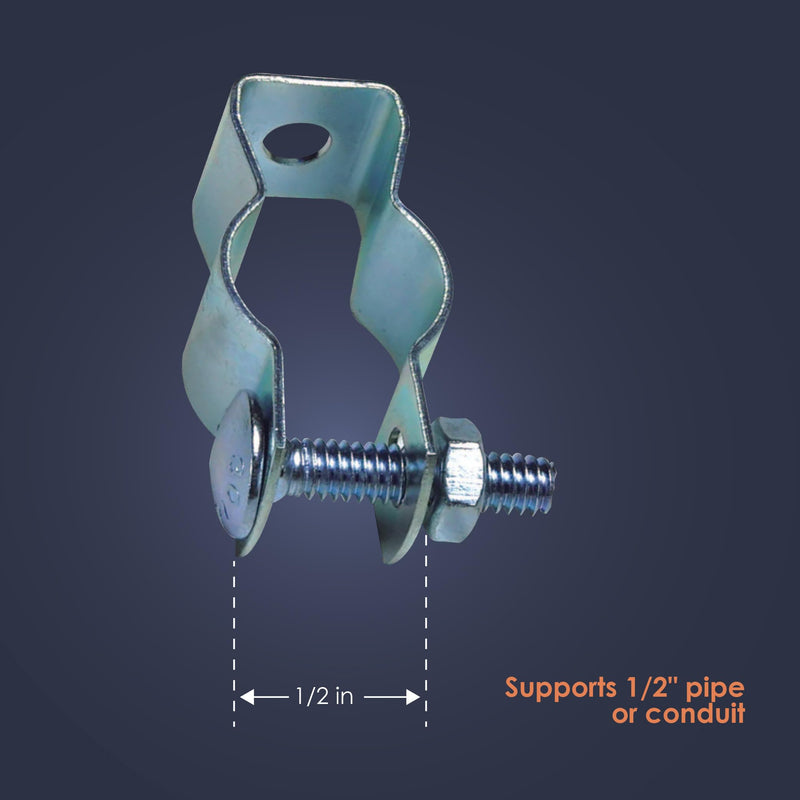 .5-in. Conduit Pipe Hanger 2-Pack CH12-2PK, Metal Pipe Clamp for Secure Fitting, Conduit Hanger with Bolt, Electrical Conduit Fitting for Commercial Application and Home Improvement 1/2"